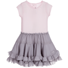 Pale Pink & Grey Cotton & Chiffon Dress